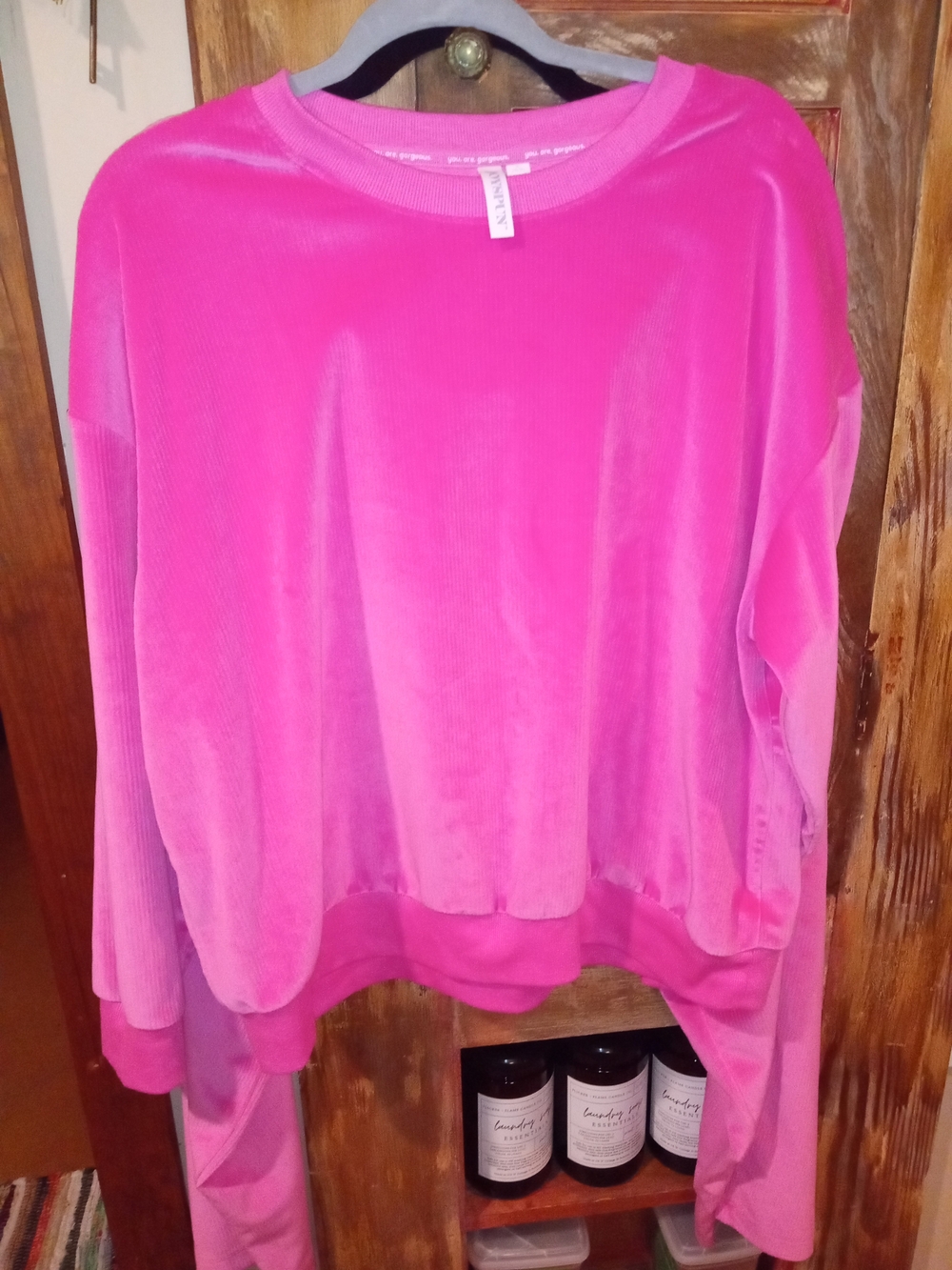 Bright Pink Velvet  Sweatshirt And Pants